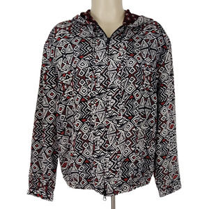 Tolani Full Zip Ella Jacket XS 100% Silk Red Black Hooded Lined Dual Zip Pockets